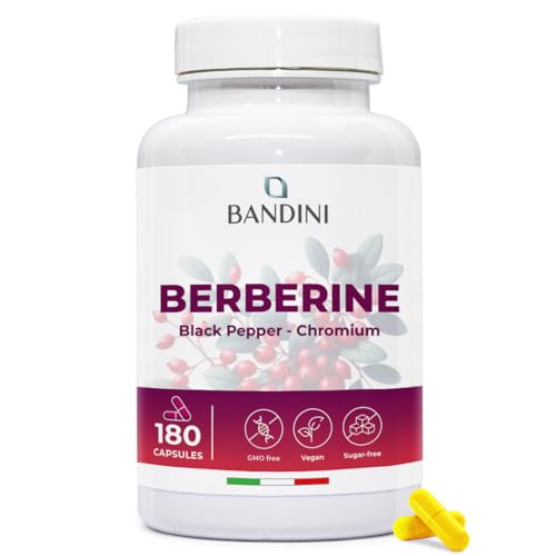Bandini® Berberine 500mg Pure high Dosage | 180 Vegan Capsules - Pure Berberin HCl from Berberis Aristata 97% + Chromium and Black Pepper | Maximum Absorption