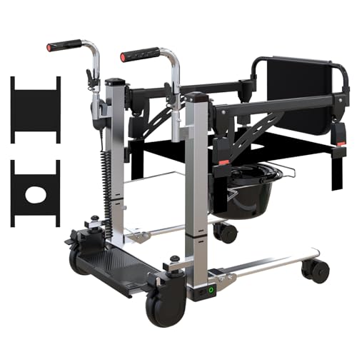 GarveeTech Electric Patient Lift Transfer Chair,Hoyer Lifts for Home,Hydraulic Patient Lift Transfer Chair, Bathroom Wheelchair with 180° Split Seat and Potty, Portable Elderly Lift Bedside Commode