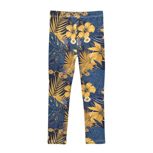 Blue and Yellow Theme Plants Kids Baby Girls Active Leggings Stretch High Waisted Athleisure Pants Exercise2