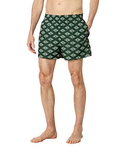 Lacoste Men's Two Tone Monogram Print Swim Trunks, Green/Flour, Medium