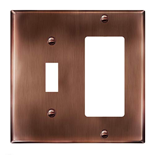 Image of ENERLITES Combination Toggle Switch & Decorator Receptacle Metal Wall Plate, Stainless Steel 201 Outlet Cover, Corrosion-Resistant, Standard Size 2-Gang 4.50 inch x 4.57 inch, 771131-AC, Antique Copper