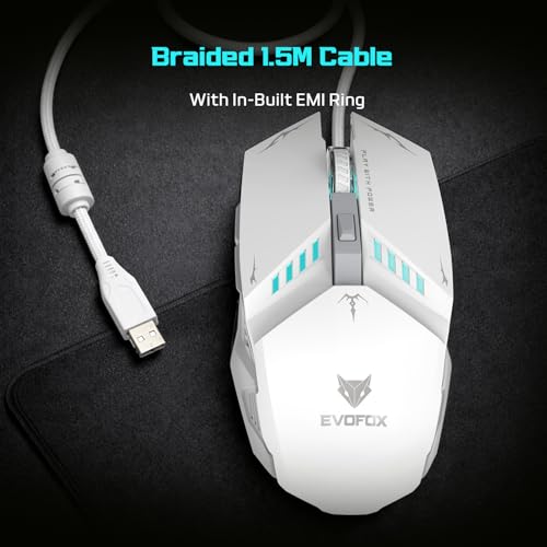 Image of EvoFox Shadow Plus Gaming Mouse Wired | Gaming Mouse with Instant A603FP Sensor, 7200 DPI Optical Tracking, HUANO Switches, 6 Buttons, Ergonomic Design, Braided 1.5m Cable USB - Black