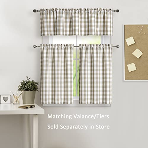 Amzdecor Linen Buffalo Check Tier Curtains For Kitchen, Thick Yarn Dyed Buffalo Plaid Gingham Rod Pocket Cafe Bathroom Curtain, Short Kitchen Window Curtain Sets, 28" W X 24" L, Linen/White, Set Of 2 #TOP5