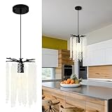 MKonpeny Crystal Chandelier, 7.9' Black Tree Branch Chandelier, Modern Chandeliers for Dining Room, Bedroom Room, Kitchen Island, Living Room, Pendant Light Fixture, 1 Pack