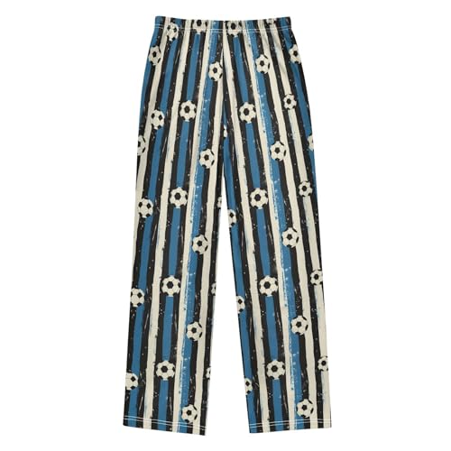 Pajama Pants Blue Black Stripes Soccer Balls Long Sleep Pants Lounge Bottoms2