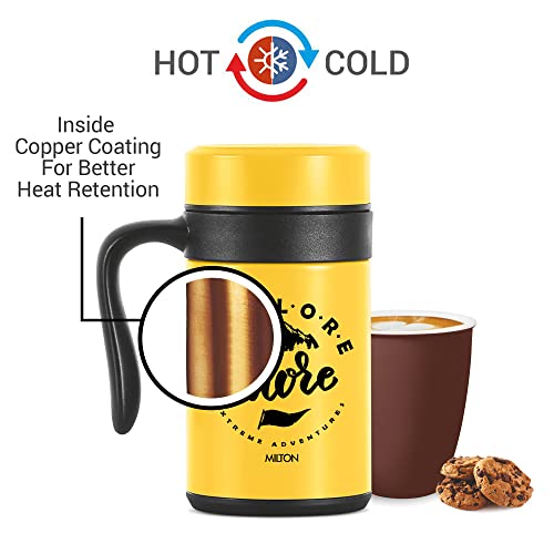 Image of MILTON Cosmic 500 Thermosteel Mug, 440 ml, Yellow | Stainless Steel Strainer | Hot & Cold | Vacuum Insulated | Rust Proof | Leak Proof | Tea | Coffee | Mug