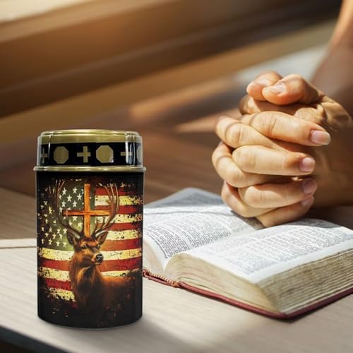 Image of Poceacles Deer American Flag Vintage Pattern Solar Lights Outdoor Solar Powered Outdoor Cemetery Stake Candle Grave Lamp Landscape Lighting Waterproof Grave Flameless Candle, Pack of 4