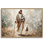 ZZTCYSU Jesus Wall Art Christian Canvas Wall Decor Good Shepherd Jesus Finds The Lost Lamb Painti...