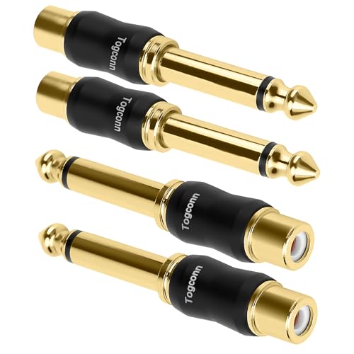 Image of RCA to 1 /4 Inch Adapter 4 Pack, 6.35mm Quarter Inch TS Mono Jack Male to RCA Female Gold-Plated Pure Copper Audio Converter Connector - Black