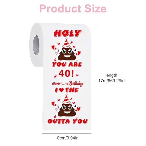 GIONAR 40th Birthday Toilet Roll, 40th Birthday Gifts for Men/Women, Poop-Inspired Toilet Paper Rolls - HOLY You are 40! Prank Funny 40th Birthday Gifts, Funny Toilet Paper(3 Layers 17m Long)