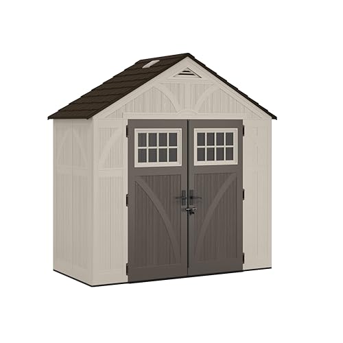Suncast 4' x 8' Heavy-Duty Resin Tremont Storage Shed with Reinforced Floor, Skylights for Natural Light, Lockable Double Doors, Sand Finish