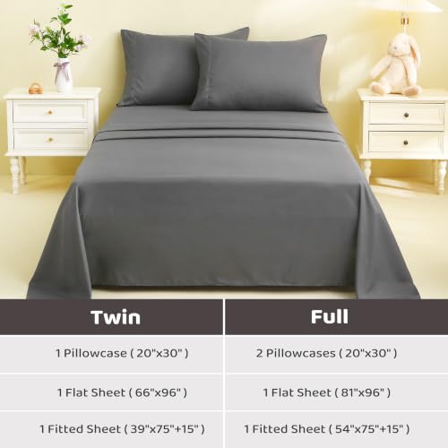 Image of Viviland 3 Pieces Boys Twin Sheets Set Kids, Dark Gray Bed Sheets | Breathable & Soft Microfiber Kids' Sheet & Pillowcase Sets, Fitted Sheet with 15 inch Deep Pocket and Corner Straps, Easy Care