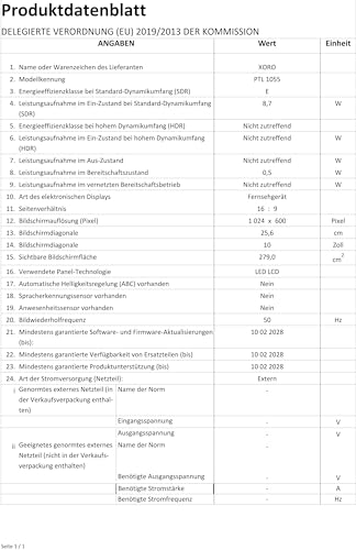 Xoro PTL 1055-10 Zoll Tragbarer simpliTV Fernseher mit DVB‐T2 HD Tuner, USB Mediaplayer, HDMI‐Ausgang, AV-Ausgang, Standfuß, Antenne & KFZ‐Anschlusskabel