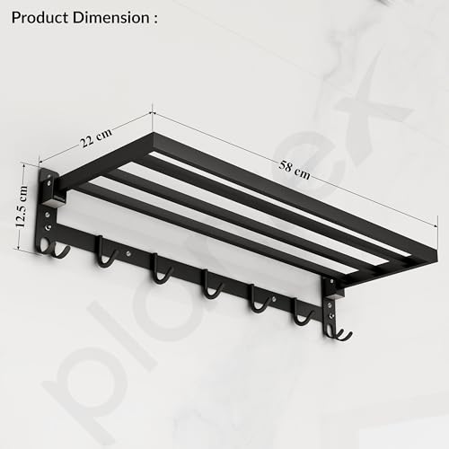 Image of Plantex Stainless Steel Folding Towel Rack /Towel Holder /Towel Bar /24 Inch Towel Stand for Bathroom /Bathroom Accessories - Pack of 1 (APS-1318, Black)