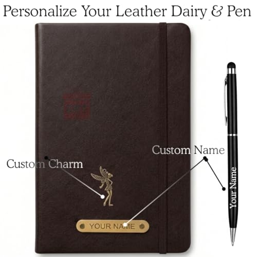Image of Zift Personalized Name & Charm Leather HardCover Diary with Pen | Daily Journal Notebook for Men & Women |Gift Set for Men Women, Office Journal, Travel Diary | Corporate Gifts, Gift Ideas (Coffee Brown)