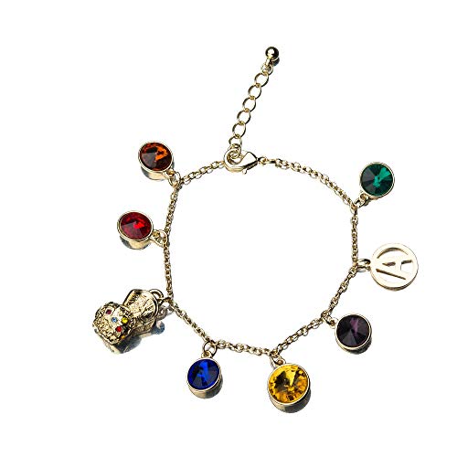 Marvel Avengers: Endgame Infinity Stone Gold Charm Bracelet | Measures Up To 8 Inches | Official Avengers Jewelry | Includes 8 Avengers Charms