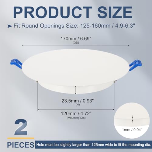 uxcell 2Pcs 170mm/6.7" Round Ceiling Cover Plate, Downlight Hole Speaker Wall Hole Spring-Lock Decorative Steel Trim Cap Access Panel for 4.9-6.3" Ceiling or Drywall Openings, Matte White by uxcell - Image 2