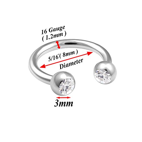 Bodyjewellery 2Pcs 16G 5/16 Horseshoe Circular Barbell Internally Threaded Cartilage Septum Nose Lip Eyebrow Conch Tragus Helix Crystal #TOP3
