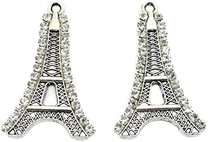 10pcs Rhinestone Decorated Eiffel Tower Pendant Charms 32mm (1.25Inch) (Silver) image 3