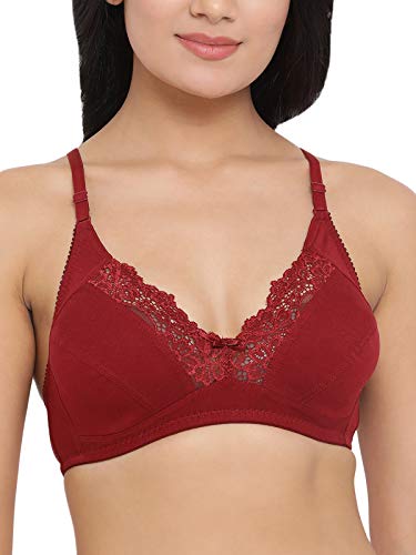 Image of Clovia Women's Cotton Spandex Solid Non-Padded Full Cup Wire Free Everyday Bra - Maroon in Red