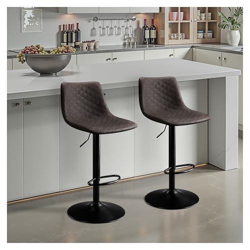 STOOLINK 2er Set Barhocker Höhenverstellbar Barstuhl mit Mikrofaser-Leder, Küchenhocker 360° Drehbar, Barhocker mit Lehne, Tresenhocker 150kg Belastbar für Küche, Esszimmer, Lobby-Dunkelbraun