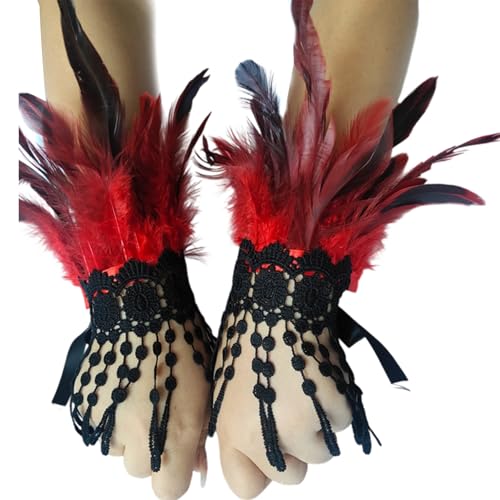 Ksikdeg Mangas de encaje góticas con flecos desmontables para mujer, accesorios de disfraz de Halloween, mangas de encaje con flecos, rosso, Talla única