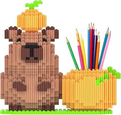 HATFRYF Capybara Mini Building Blocks Set, 3D Capybara Building Blocks Pen Holder, Cute Animals Mini Block kit, Animal Pens Pot School Office, Creative Toys for Boys and Girls