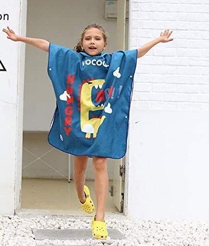 VOCOOL Hooded Poncho Microfiber Towel for 2-7 Years Old Children - Dinosaur, Blue - Dinosaur, 70 x 64 cm