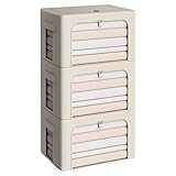 CYhom 3Pack Frame Storage Box - Clothes Storage Bin Bags Oxford Fabric Foldable Stackable Container Organizer Set with Clear Window & Carry Handles (Beige, X-Small-36L)