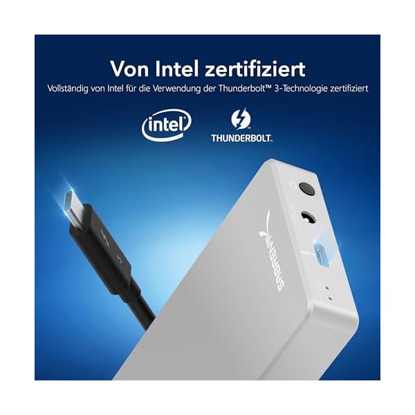 SABRENT SSD M.2 Gehäuse Dual Bay, 1500Mbps Thunderbolt 3 Docking Station USB C fur Aluminium Externes für Zwei M2 NVMe mit Netzteil Unterstützt 2242, 2260, 2280, Thunderbolt Kabel enthalten (EC-T3DN) – Bild 7