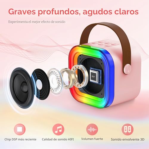 Miniatura 2 de Ankuka Karaoke Infantil Karaoke 2 Microfonos Inalambricos Para 4 5 6 7 8 9 10 11 12 Años, Altavoz Bluetooth Niños Con Luces, Niña Cumpleaños Fiesta Familia Rosa