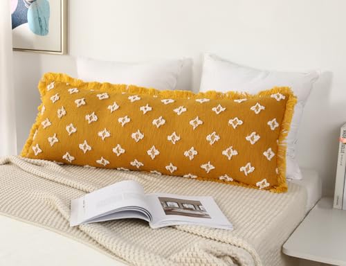 DRNOU Boho Body Pillow Cover with Tassel Fringe, 3D Flower