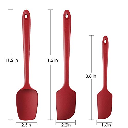 Image of P-Plus International Silicone Spatula Set 3-pcs - 446ºF Heat-Resistant Baking Spoon Spatula - Seamless One-Piece Design Easy to Clean - Non-Stick Silicone Stainless Steel Core (Spatula 3A RED)