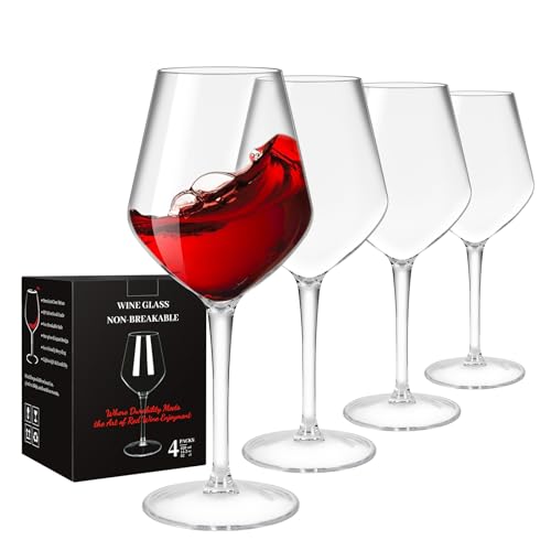 Juego de 4 copas de vino de plástico irrompible de 420 ml para rojo o blanco, sin BPA, reutilizables para acampar al aire libre, fiestas, bar en casa, regalo único para Navidad, boda o cumpleaños
