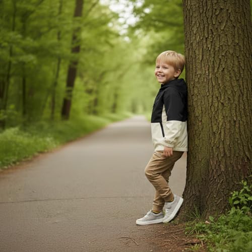Image of Volunboy Toddler Boys Windbreaker Jackets Patchwork Lightweight Zip Hoodie Outerwear Fall Spring Windproof Hooded Coat