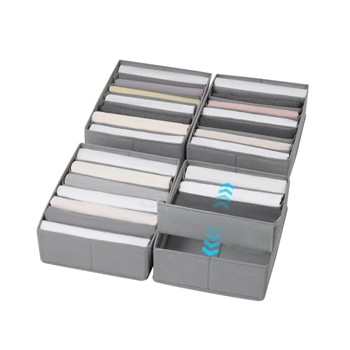 Coorganisers 4 Packs Adjustable T-shirt Drawer Organizers for Clothing with 6 Adjustable Dividers, 7 Grids Wardrobe Storage Box, DIY Clothes Organizer for Folded Clothes, T-shirt, Legging