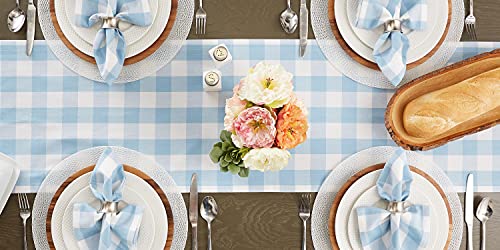 DII Buffalo Check Collection, Classic Farmhouse Table Runner, 14x108, Light Blue & White by DII - Image 2