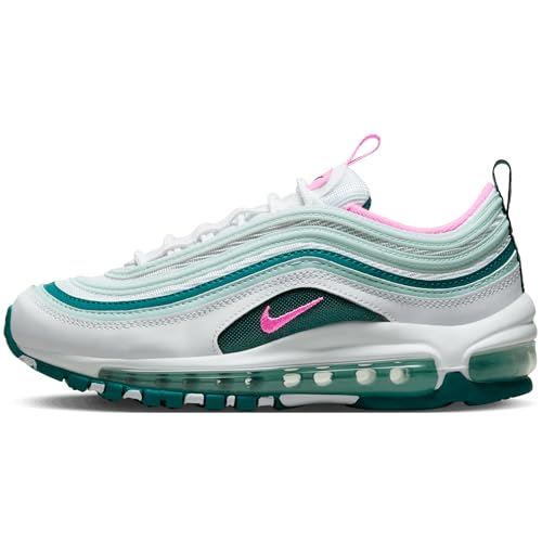Nike Air Max 97 Big Kids’ Shoes (921522-118, White/Geode Teal/Jade Ice/Pink Spell) Size 7