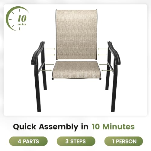 Image of UDPATIO Patio Dining Chairs Set of 4, High Back Wide Seat Outdoor Furniture Chairs with All Weather Breathable Textilene, for Lawn Garden Backyard, Brown