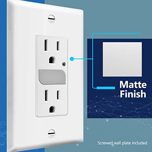 Lider Led Guide Light Receptacle With Automatic Daylight Sensor And Wall Plate, Night Light Decorator Wall Outlet, 125Vac/15A Tamper-Resistant Receptacle, Lgl-15Tr-Wwp, White #TOP1