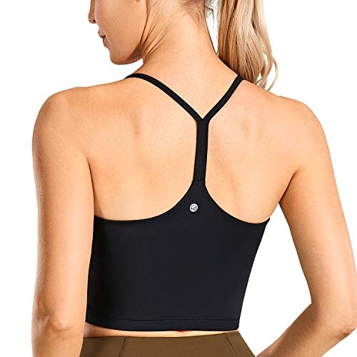 Crz Yoga Womens Y Back Longline Sports Bra - Racerback Spaghetti Straps Padded Workout Crop Tank Tops With Built In Bra Black Medium #TOP28