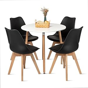 H.J WeDoo Ensemble de Meubles de Salle à Manger, Table à Manger Ronde Blanche avec 4 Chaises Scandinaves Modernes en Chêne Noir