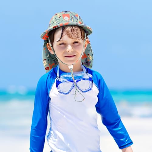 Gorro de sol para niños transpirable con cubrecuello para juegos de playa 3