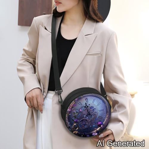 Image of Women Novelty Round Clock Shape Zippered Clock Purses for Women Tote Handbag Shoulder Bag, Gift for Mom Girlfriend