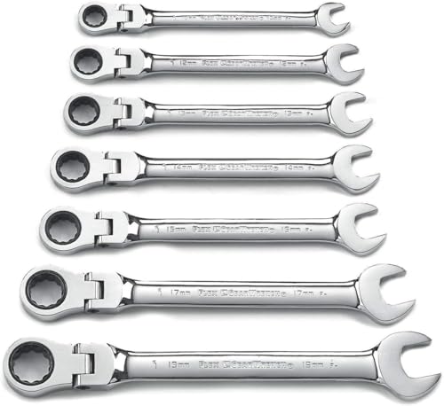 GearWrench 9900D Flex Combination Ratchet Wrench Set 12 Pt., 7 Piece, Full Polished Steel, Model 9900