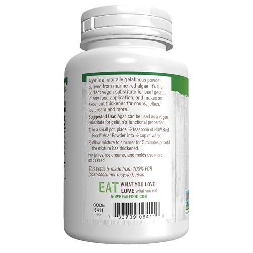 NOW Foods, Agar Pure Powder, Vegetarian Substitute for Gelatin, Gluten-free, Kosher, 5-Ounce