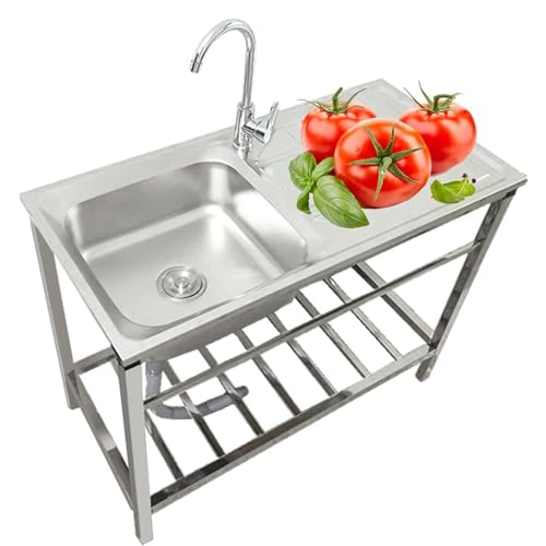 Fregadero exterior independiente de acero inoxidable con escurridor y lavabo de una sola cubeta 2