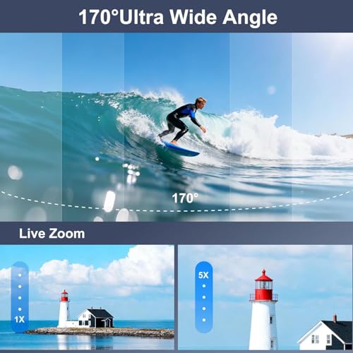 Image of 5K WiFi Touch Screen Action Camera with Front LCD EIS 100FT Waterproof,Underwater 170Ultra Wide Angle 5X Zoom Sports Camera with 2.4G 15M Remote Control 32GB Memory Card (B21)