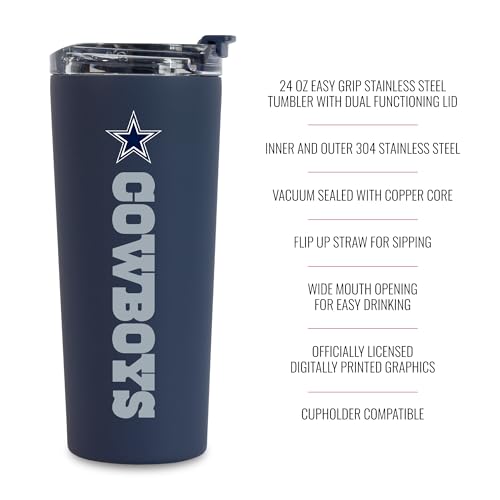 Image of Rico Industries NFL Football 24oz Stainless Steel Tumbler with Lid and Dual Functioning Lid
