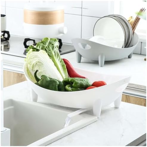 Dish Drying Rack with Drainboard Space-Saving Dish Drainer with Sink Spout for Kitchen Counter Dish Strainers with Utensil Rack (white)